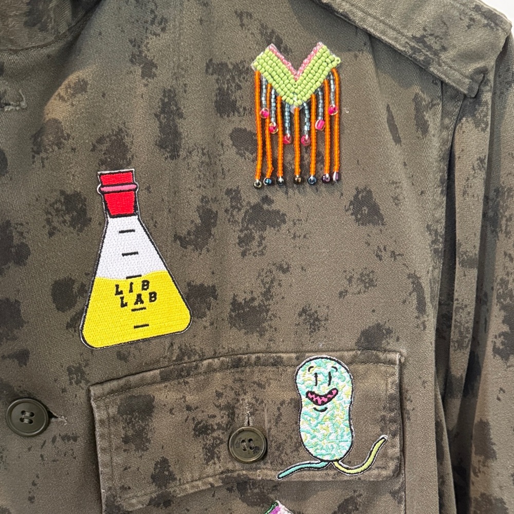 LIBERTINE Olive Green Patchwork Jacket with Colorful Embroidered Patches - Picture 7 of 8